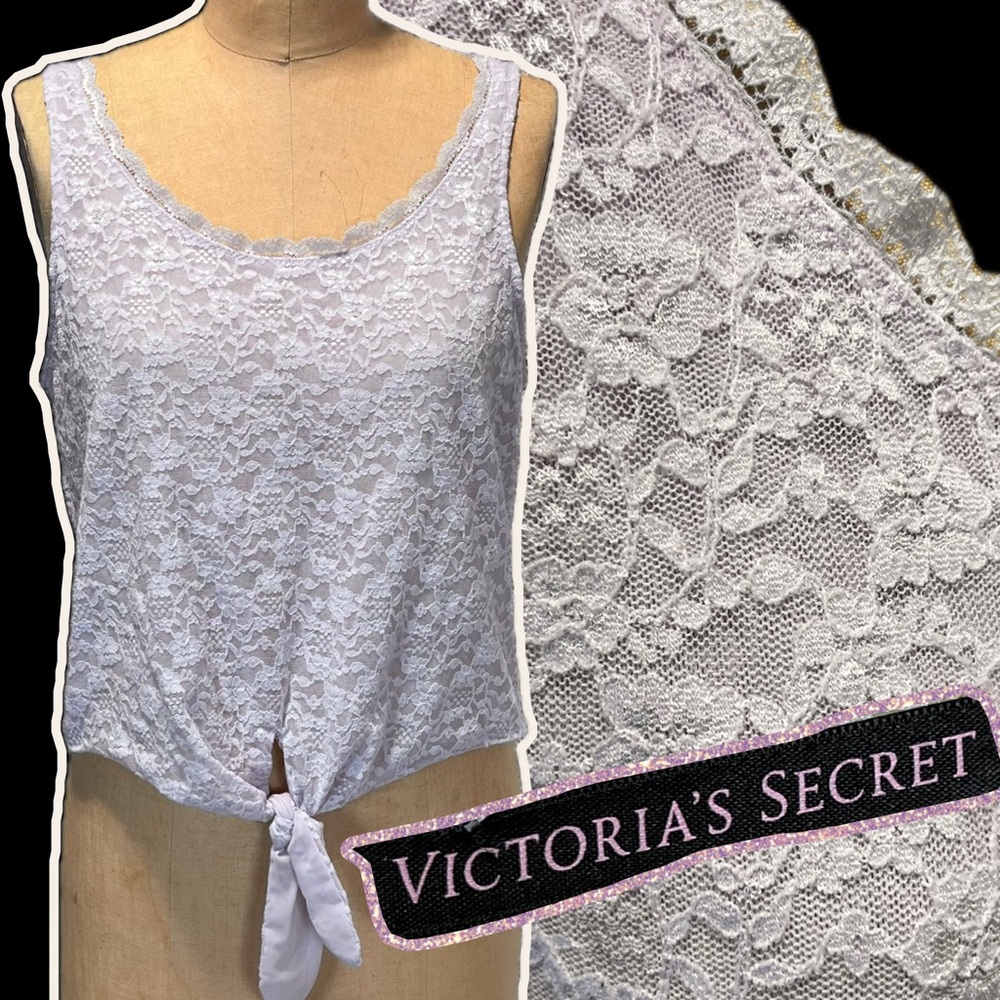 Victoria’s Secret lavender lace tank top sleeveless tie front stretchy cami y2k